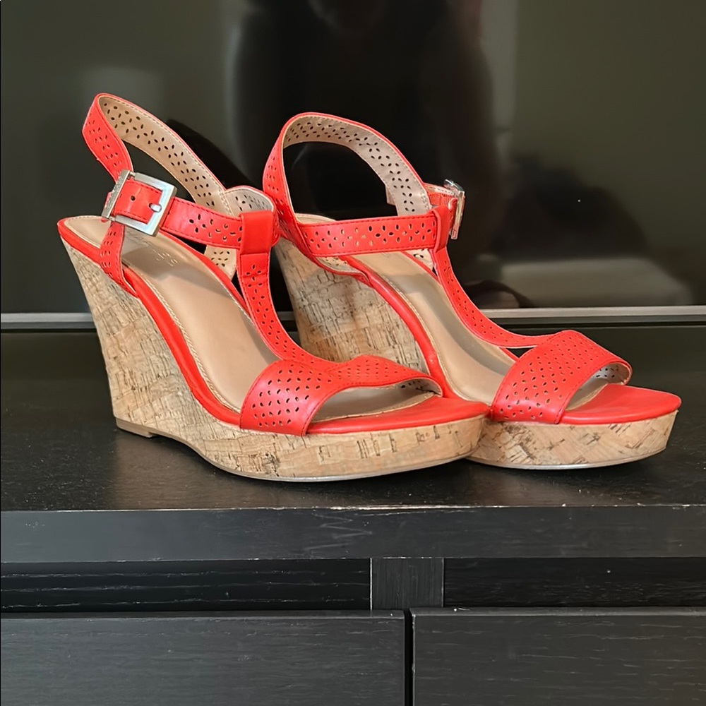 Charles David Red Wedge Sandals with Espadrille Heel